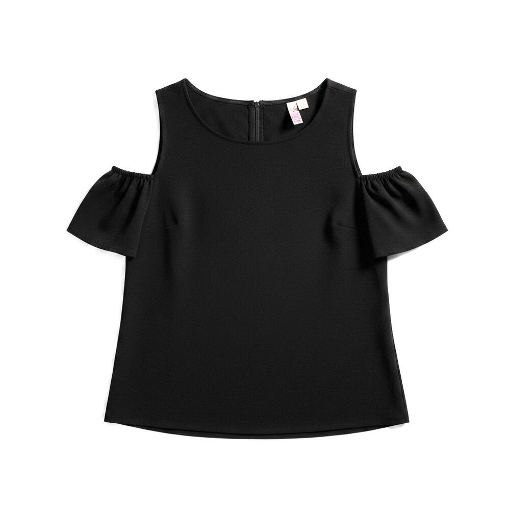 Alya Francescas Cold Shoulder Blouse Top Black XS Cottage USA Minimalist Goth